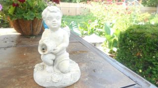 Vintage Cement Garden Cherub Angel Statue With Hole For Water