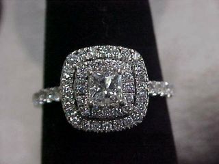 Estate Neil Lane 1.  42ctw Natural Princess Diamond Halo Ring 14k White Gold Sz7