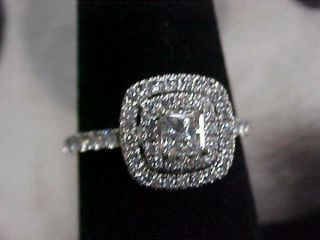 ESTATE NEIL LANE 1.  42ctw NATURAL PRINCESS DIAMOND HALO RING 14K WHITE GOLD sz7 4