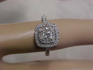 ESTATE NEIL LANE 1.  42ctw NATURAL PRINCESS DIAMOND HALO RING 14K WHITE GOLD sz7 9