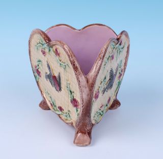 Antique Majolica Triangular Birds & Basketweave Planter Vase Victorian Pottery 4