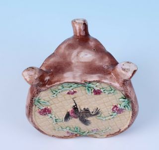 Antique Majolica Triangular Birds & Basketweave Planter Vase Victorian Pottery 7