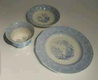 Antique Blue Cup,  Saucer,  & Plate Garden Scenery T J Mayer Longport 1843 - 55