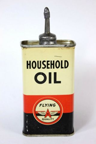 Vintage Flying A Lead Top Household Oil Advertising 4 Oz.  Oiler Tin Can -