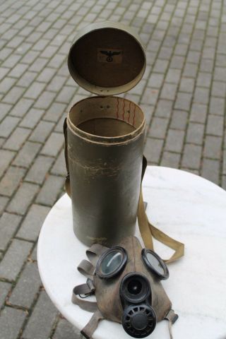Ww Ii German Gas Mask And Impregnated Cardboard Container