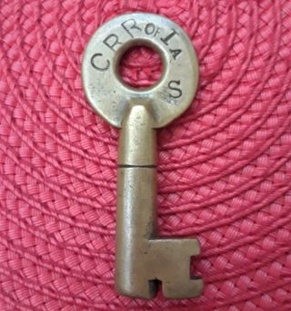 Rare Antique Vintage Brass Barrel Key Stamped Crr Of Ia S
