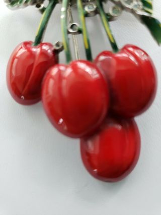Trifari Pin Clip Vintage Bright Red Cherries Rhinestones Alfred Philippe Brooch 2