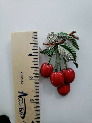 Trifari Pin Clip Vintage Bright Red Cherries Rhinestones Alfred Philippe Brooch 6