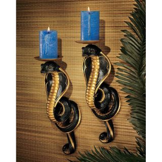 Ancient Egyptian Revival Style Cobra Goddesses Wall Candle Sconces: Set Of Two