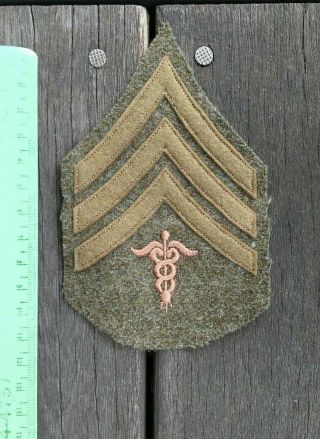 Wwi Hospital Corp Medical Rank Chevron Sergeant Patch Wool