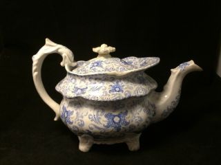 Very Early Staffordshire Style Teapot Blue White 19th C