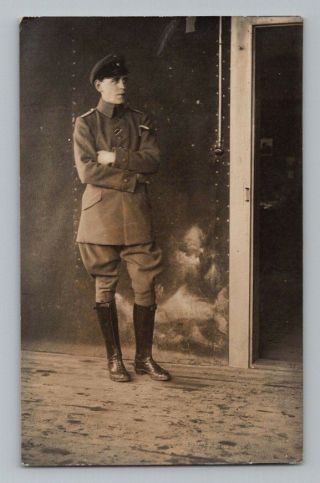 Antique Ww1 German Real Photo Rppc Postcard Uniform Soldier W/ Iron Cross Ribbon