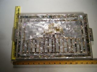 Vintage Wood Tray Inlaid With Mother Of Pearl Capitol Building Design 9 1/2 X 15