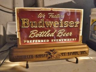 Vintage Budweiser Beer Lighted Counter Top Glass Sign Bar
