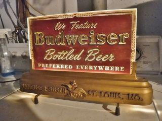 Vintage Budweiser Beer Lighted Counter Top Glass Sign bar 2
