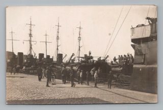 Ww1 Antique German Real Photo Rppc Postcard Sailors & Navy Ships At Dock