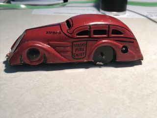 Antique Marx Tin Wind Up Toy Tricky Fire Chief Car 1930’s 1940’s Shape