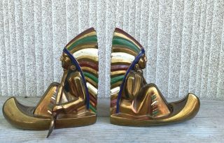 Vintage Ronson Canoe & Paddle Headress Deco Era Bookends 6 1/2in