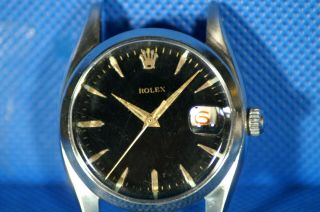 Vintage Rolex 6494 Black Dial Roulette Date Watch Head 2