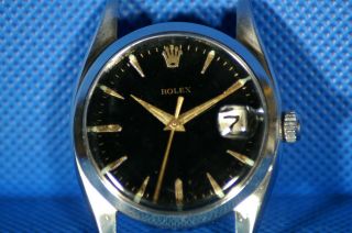 Vintage Rolex 6494 Black Dial Roulette Date Watch Head 3