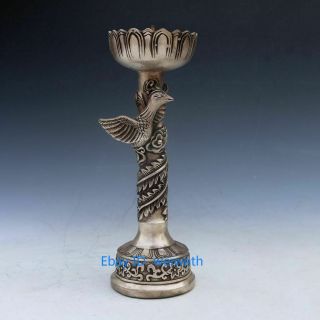A Pair Exquisite Tibet Silver Dragon And Phoenix Candle Stick Statue 5