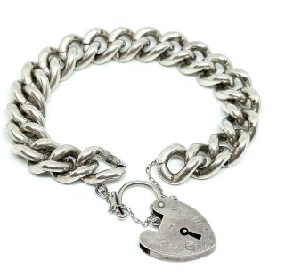 Rare Vintage Sterling Silver Chunky Heart Clasp 12 Charm Bracelet 59.  9g,  7 "