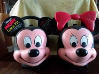 Vintage Rare Mickey And Minnie Mouse Head Lunch Box With Thermos By Aladdin