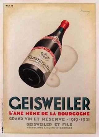 Geisweiler Grand Vin Wine Martin 1921 Vintage French Drinks Poster