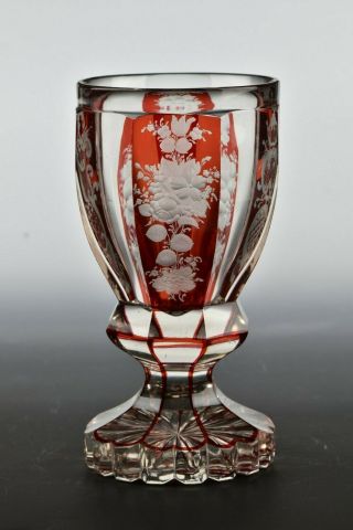 19th Century Bohemian Art Glass Cut Crystal Spill Vase W/ Engraved Floral Motif
