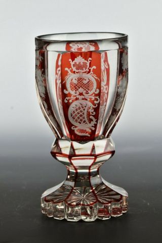 19th Century Bohemian Art Glass Cut Crystal Spill Vase w/ Engraved Floral Motif 2