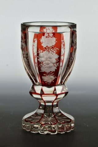 19th Century Bohemian Art Glass Cut Crystal Spill Vase w/ Engraved Floral Motif 3
