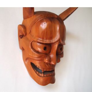 Japanese Antique Demon Hannya Mask,  Noh Mask,  Samurai Kagura Kabuki Bugaku Kyogen 6