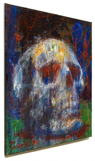 SKULL OIL PAINTING VINTAGE IMPRESSIONIST ART REALISM SIGNED ABSTRACT A 3