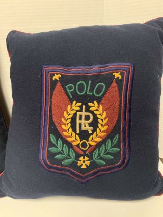Vintage Rare Polo Ralph Lauren Crest Wool Navy Blue Throw Pillows Set Of 2 2