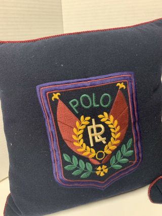 Vintage Rare Polo Ralph Lauren Crest Wool Navy Blue Throw Pillows Set Of 2 3