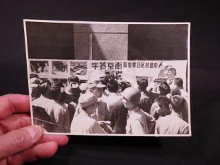 Wwii 5x7 Photograph Of Chinese Army Soldiers Outside Building W/posters