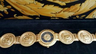 Vintage Gianni Versace Signature Gold Plated Medusa Head Bracelet Watch W/ Box