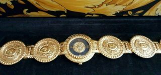 Vintage GIANNI VERSACE SIGNATURE Gold Plated Medusa Head Bracelet Watch w/ box 8