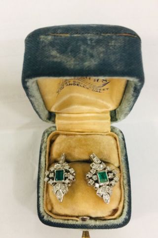 40’s Vintage Art Deco Gold Natural Colombian Emerald 0.  45 Carat Stud Earrings