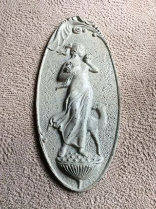 Vintage Painted Cast Iron Wall Art ?wine Making? Maiden 19.  5” X 9” ?1920s - 1930s?