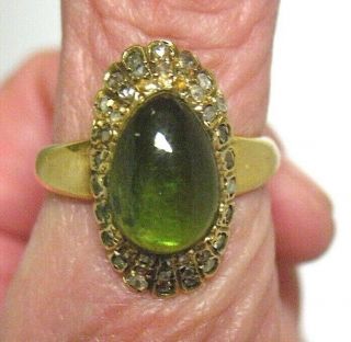 Victorian Rose Cut Diamond Green Tourmaline Ring Size 6.  75 6.  4 Grams