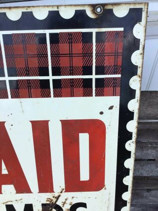 Vintage Plaid Stamps DOUBLE SIDED Enamel TIN SIGN DISPLAY Gas Oil 1960s 3
