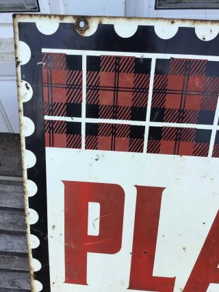 Vintage Plaid Stamps DOUBLE SIDED Enamel TIN SIGN DISPLAY Gas Oil 1960s 4