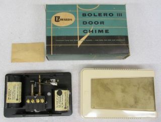 Vintage 1950s Edwards Bolero Iii Door Chime Bell Ivory & Brass Nos N Org Box