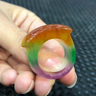 Chinese Handwork Natural Jadeite Jade Collectible Ice Colorful Saddle No.  8 Ring