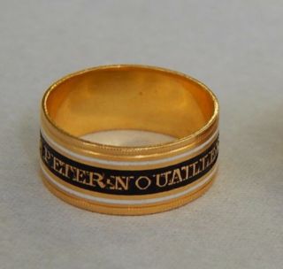 Rare Black & White Enamel Mourning Band Ring,  22ct Gold,  Georgian