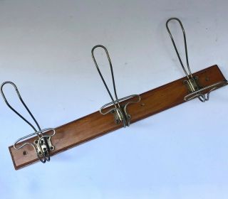 Antique French Wooden Coat Rack With Three Wire Coat / Hat Hooks Attached