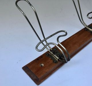 ANTIQUE FRENCH WOODEN COAT RACK WITH THREE WIRE COAT / HAT HOOKS ATTACHED 2