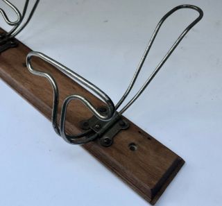 ANTIQUE FRENCH WOODEN COAT RACK WITH THREE WIRE COAT / HAT HOOKS ATTACHED 4