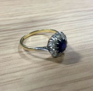 Vintage 18 Carat Gold & Platinum Diamond Ring With Sapphire Size U